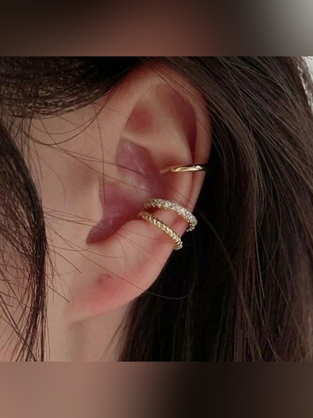 Gold 3pc Rhinestone Ear Cuff Set